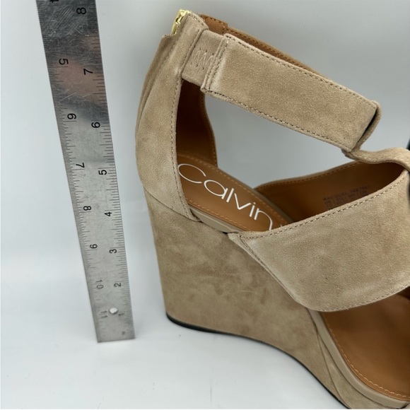 NWOT Calvin Klein Racquel Kid Suede 4 Inch Heel Open Toed Wedge- (no box) - Picture 3 of 3